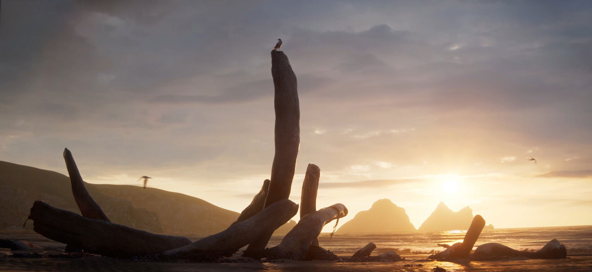 Giant skeleton on the beach from The Drowned Giant